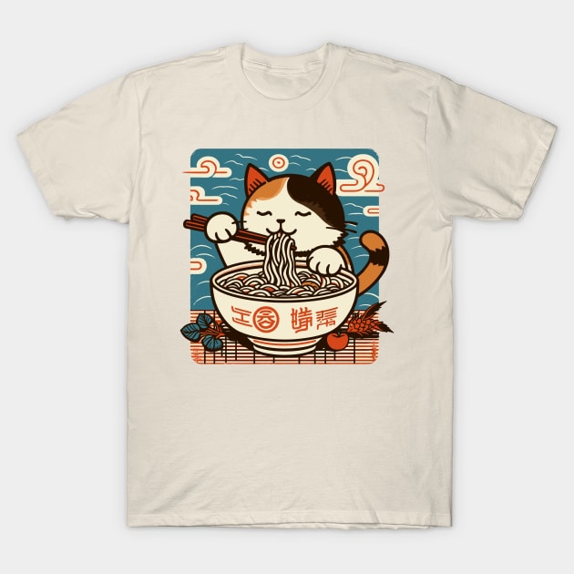 Cute Ramen Cat T-Shirt by Minisim